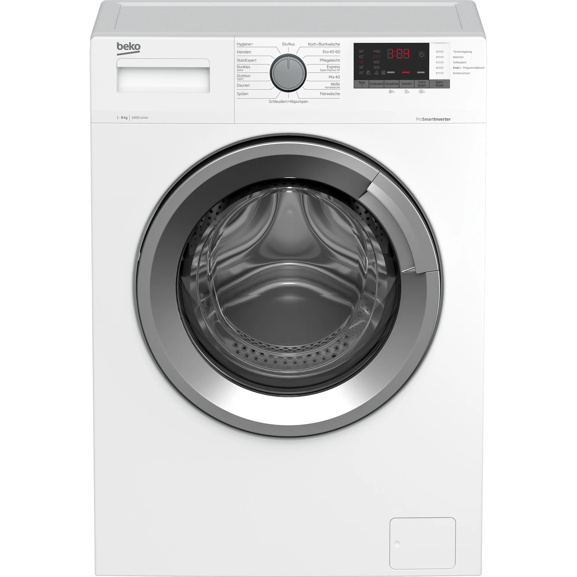 BEKO WMO822A Waschmaschine 8 kg – Energieklasse A, 15 Programme, StainExpert, Hygiene+ mit Dampf, SteamCure, AntiCrease, Aquawave-Schontrommel, 1400 U/Min – weiß/silber