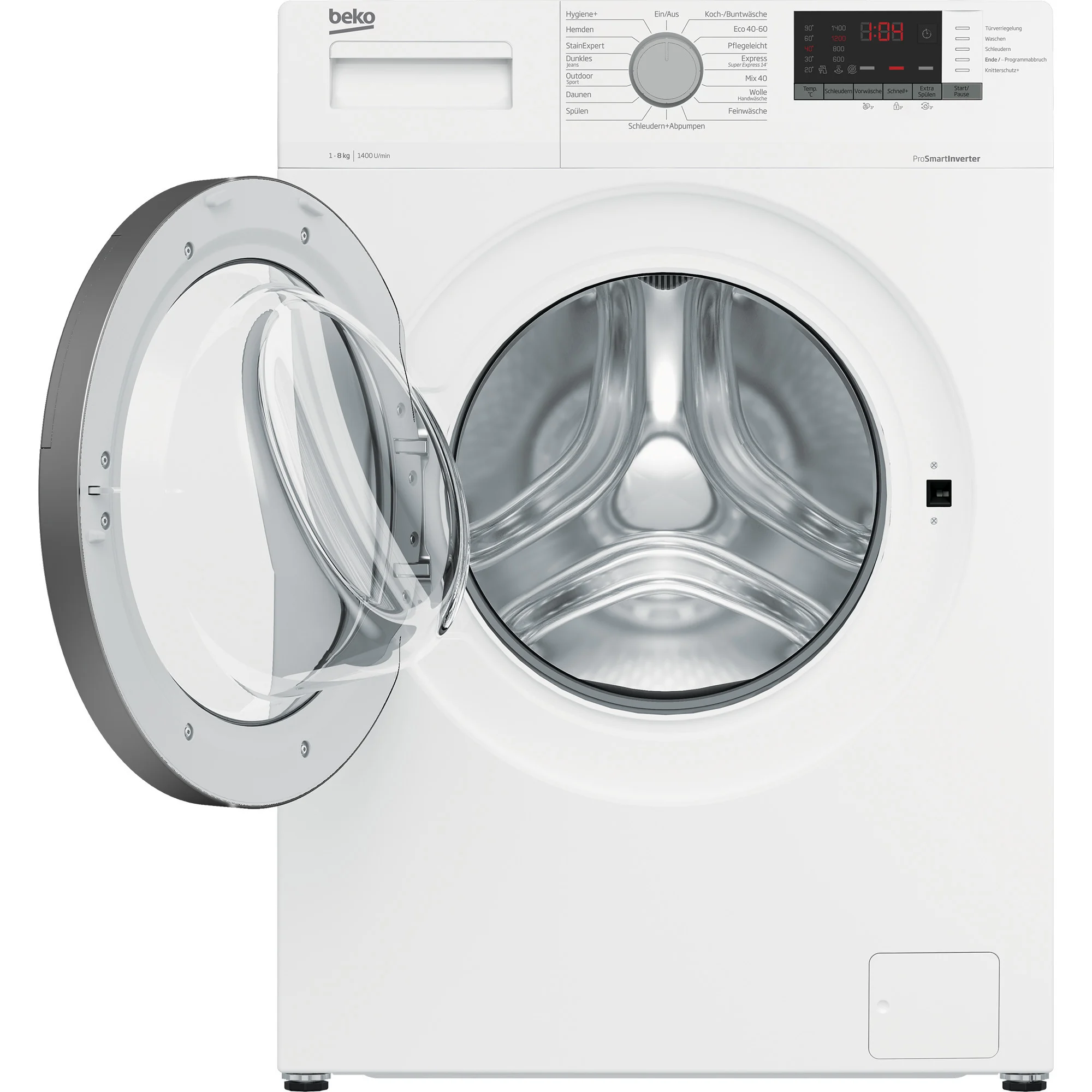BEKO WMO822A Waschmaschine 8 kg – Energieklasse A, 15 Programme, StainExpert, Hygiene+ mit Dampf, SteamCure, AntiCrease, Aquawave-Schontrommel, 1400 U/Min – weiß/silber