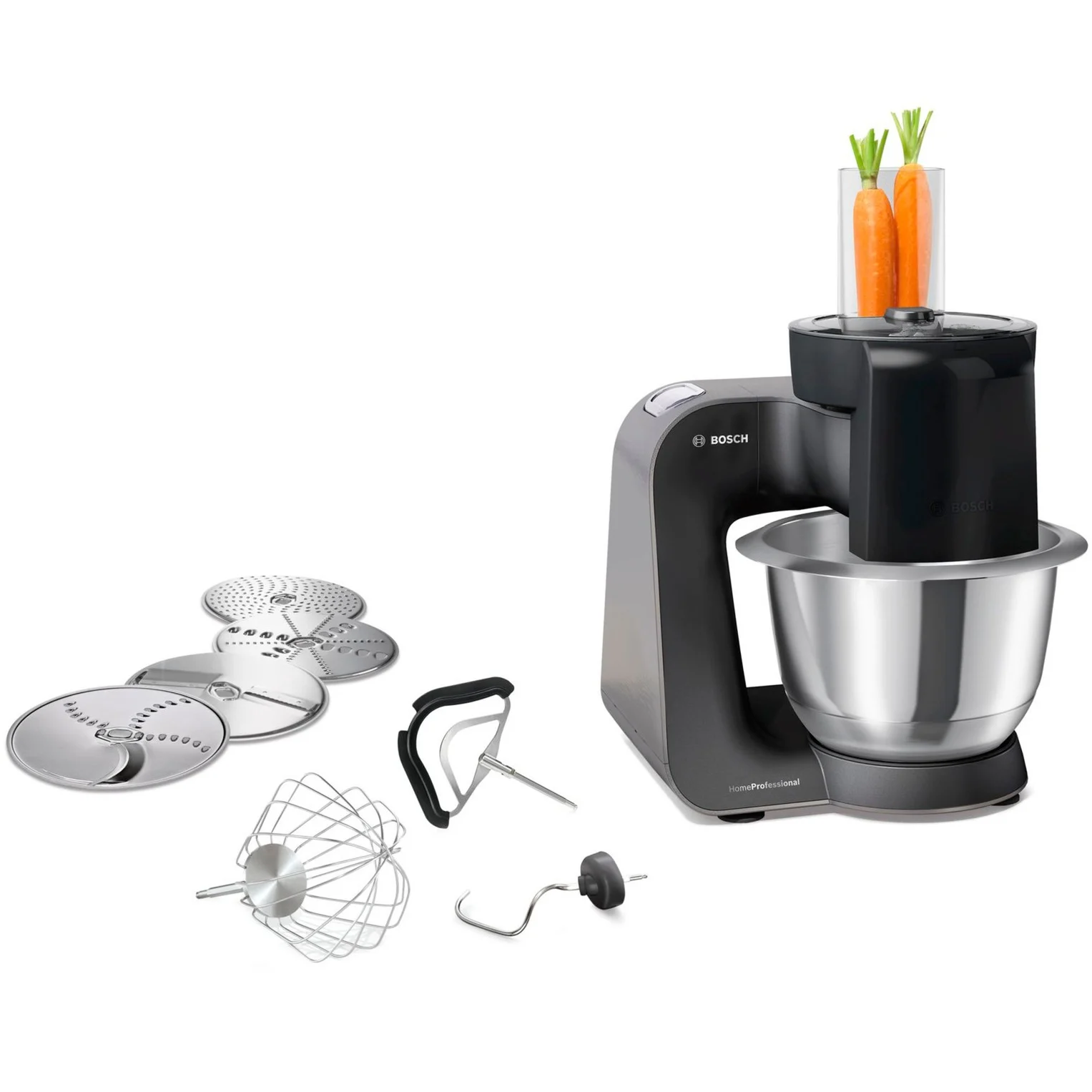Bosch MUM59N26DE Küchenmaschine Serie 4 (1.000 Watt, 3,9 L Edelstahl-Rührschüssel, 7 Geschwindigkeiten, Schwarz/Edelstahl) – Profi Rühren, Kneten & Patisserie