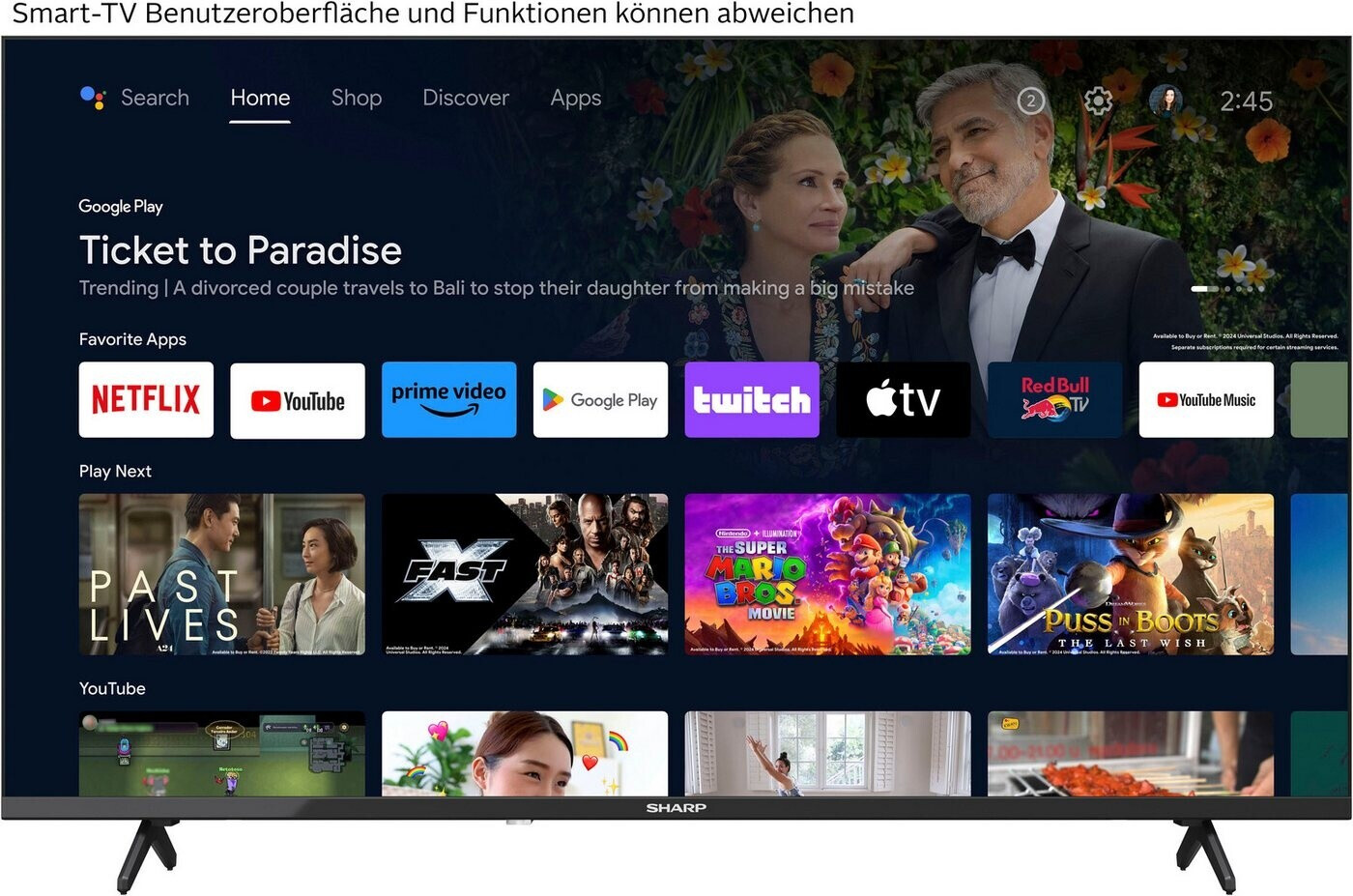 Sharp 2T-C40GFx LED Android TV – Frameless Design, Active Motion 400, Dolby Digital/Plus/AC-4